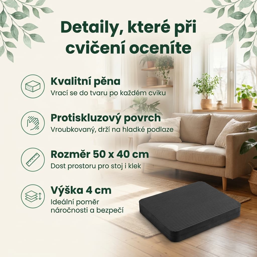 Balanční podložka pěnová – detaily protiskluzového povrchu a rozměry